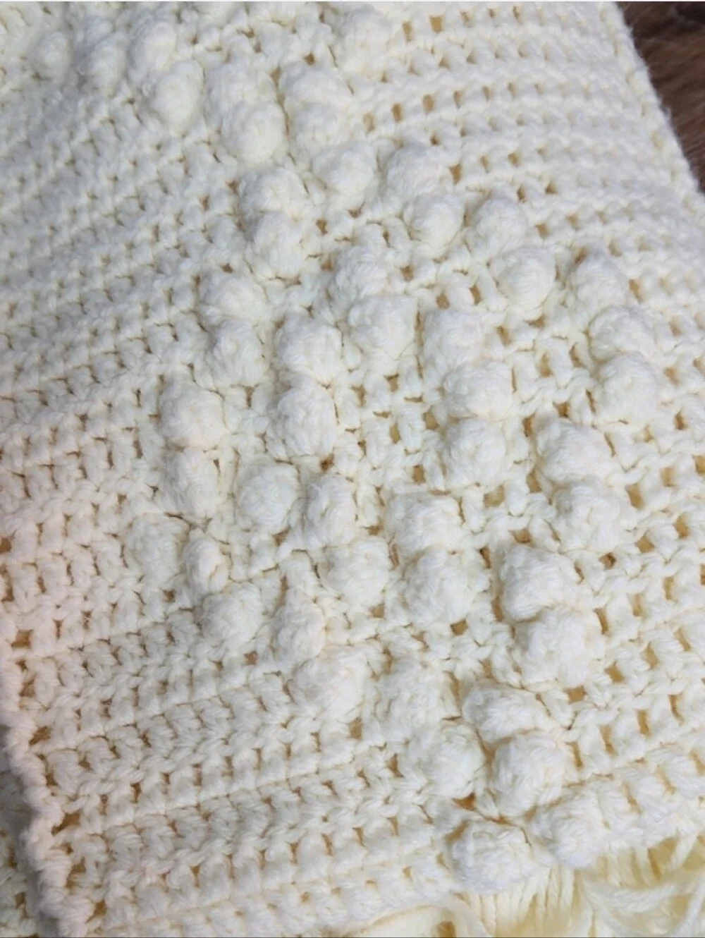 Handmade Crochet Diamond Bobble Popcorn Blanket Cream